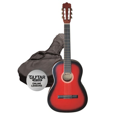 Ashton SPCG12 TRB 1/2 Size Beginner Classical Guitar Starter Pack with Bag - Red Burst