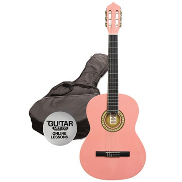 Ashton SPCG44 PK 4/4 Full Size Beginner Classical Guitar Starter Pack with Bag - Pink