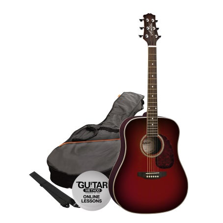 Ashton SPD25 WRS Acoustic Guitar Pack, Wine Red