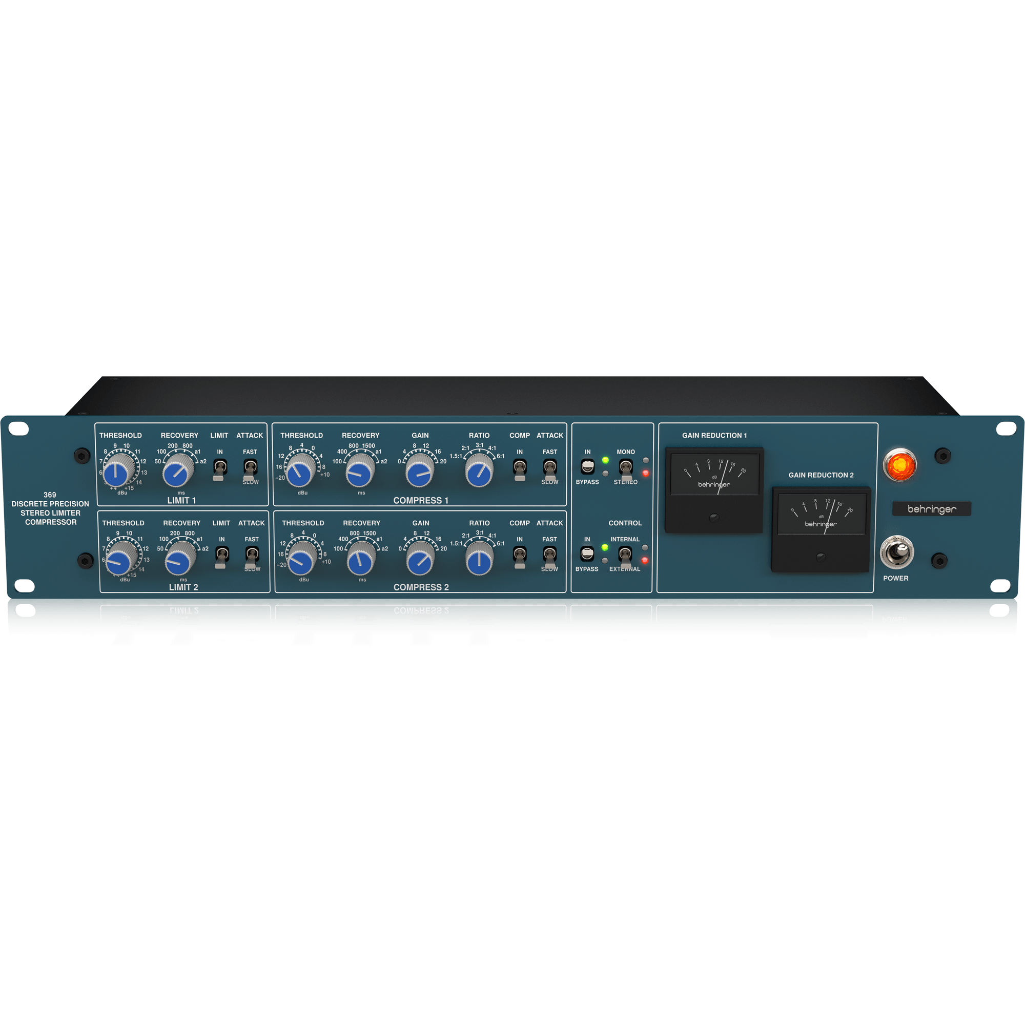 【2025年購入・使用わずか】BEHRINGER 369 ★ノブ対策品・予備あり Behringer 369 2-channel Rackmounted Stereo Compressor | Music Works