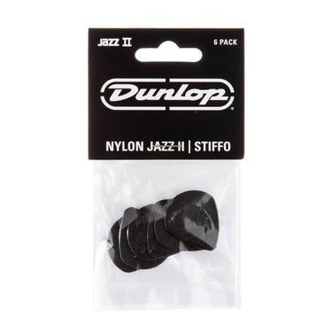 Dunlop 47P2S Nylon Jazz II Guitar Picks - 1.38mm Black Stiffo Point Tip (6-pack)