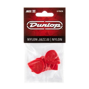 Dunlop 47P3N Nylon Jazz III Guitar Picks - 1.38mm Red Point Tip (6-pack)
