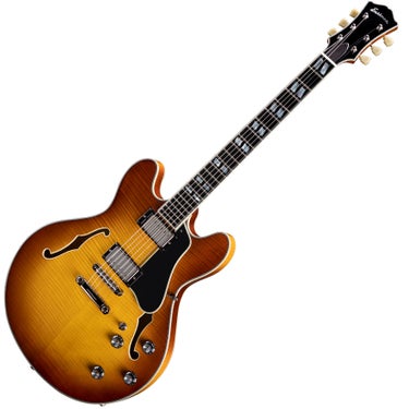 Eastman T486 6 String Electric Guitar 335 Style Semi Hollowbody Double Cutaway Ebony HH - Gold Burst