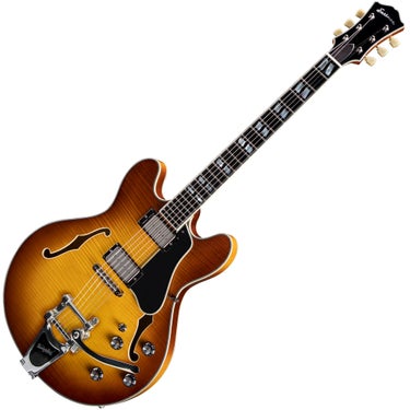 Eastman T486B GB 6 String Electric Guitar 335 Style Semi Hollowbody Double Cutaway Bigsby Ebony HH - Gold Burst