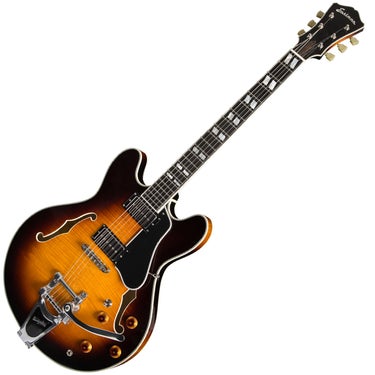 Eastman T486B SB 6 String Electric Guitar 335 Style Semi Hollowbody Double Cutaway Bigsby Ebony HH Sunburst