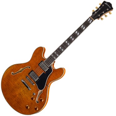 Eastman T59V AMB 6 String Electric Guitar 335 Style Semi Hollowbody Double Cutaway Ebony HH Antique Amber