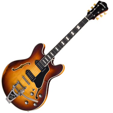 Eastman T64/V-GB 16" Thinline Hollow-Body Electric Guitar - Antique Gold Burst with P-90 and Bigsby