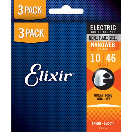 Elixir Nanoweb 3-Pack Electric Guitar Strings 10-46 Light 16542