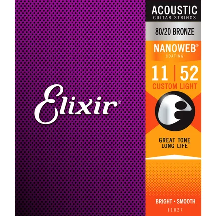 Elixir Nanoweb 80/20 Acoustic Guitar Strings - 11-52 Custom Light 11052