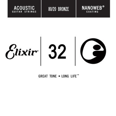 Elixir Nanoweb 80/20 Bronze Single Acoustic Guitar String - .032