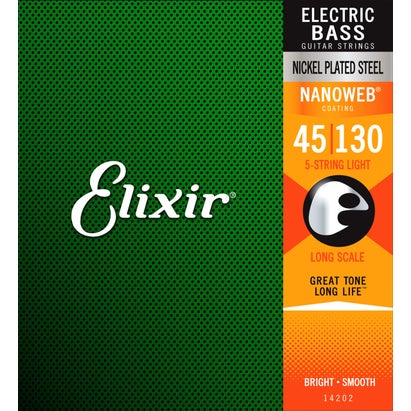 Elixir Nanoweb Nickel Plated Steel 5-String Electric Bass Guitar Strings - 45-130 Light Long Scale 14202