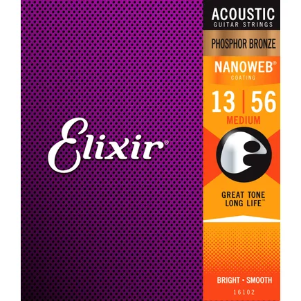Elixir Nanoweb Phosphor Bronze Acoustic Guitar Strings - 13-56 Medium 16102