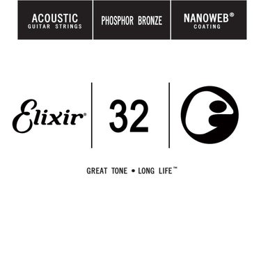 Elixir Nanoweb Phosphor Bronze Single Acoustic Guitar String - .032