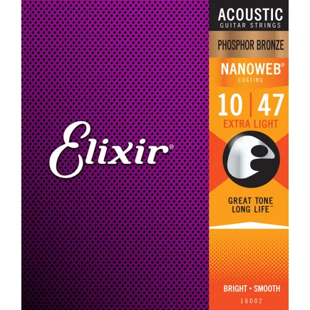 Elixir Nanoweb Phosphor Bronze Acoustic Guitar Strings - 10-47 Extra Light 16002