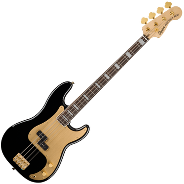 Fender Squier 0379430506 40th Anniversary Gold Edition Precision Bass Guitar - Black with Gold-Plated Hardware
