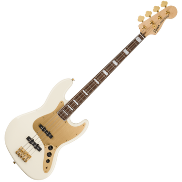 Fender Squier 0379440505 40th Anniversary Gold Edition Jazz Bass Guitar - Olympic White with Gold-Plated Hardware