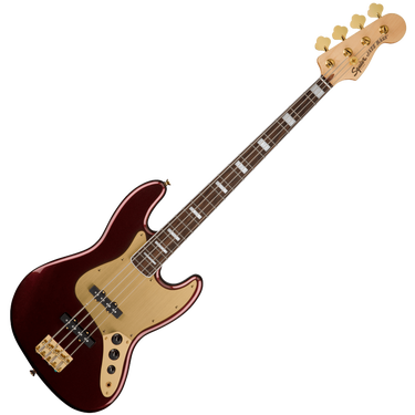 Fender Squier 0379440515 40th Anniversary Gold Edition Jazz Bass Guitar - Ruby Red Metallic with Gold-Plated Hardware