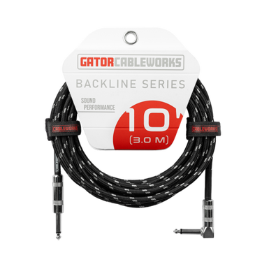Gator Cableworks GCWB-INS-10RA Backline Series Braided Instrument Cable with Straight and Right Angle TS Connectors - 10 foot Black/Grey