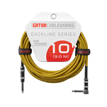 Gator Cableworks GCWB-INS-10RA Backline Series Braided Instrument Cable with Straight and Right Angle TS Connectors - 10 foot Brown/Yellow