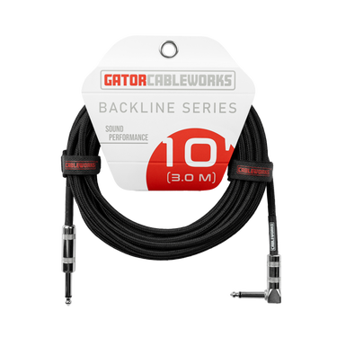 Gator Cableworks GCWB-INS-10RA Backline Series Braided Instrument Cable with Straight and Right Angle TS Connectors - 10 foot Black/Black