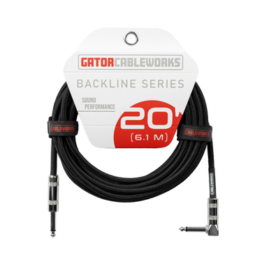 Gator Cableworks GCWB-INS-20RA Backline Series Braided Instrument Cable with Straight and Right Angle TS Connectors - 20 foot Black/Black
