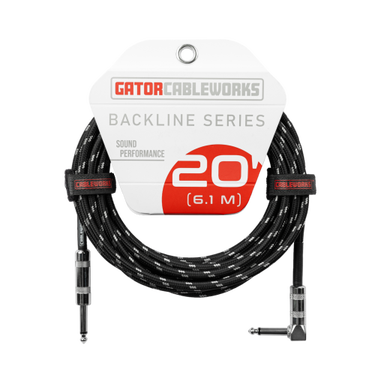 Gator Cableworks GCWB-INS-20RA Backline Series Braided Instrument Cable with Straight and Right Angle TS Connectors - 20 foot Black/Grey