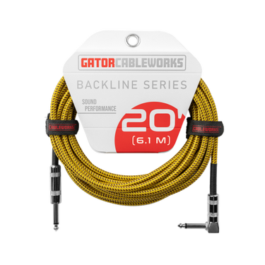Gator Cableworks GCWB-INS-20RA Backline Series Braided Instrument Cable with Straight and Right Angle TS Connectors - 20 foot Brown/Grey