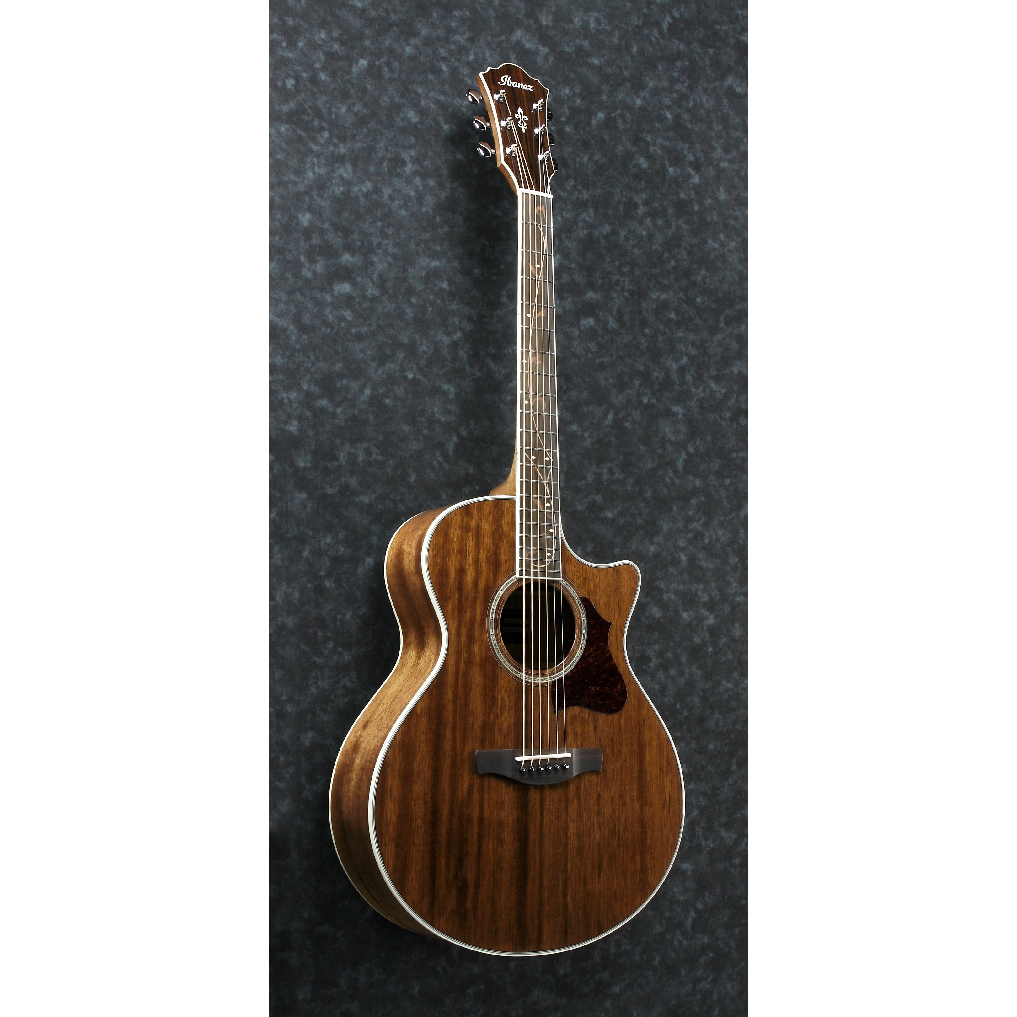 Ibanez AE245 NT High Gloss Solid Okoume top Cutaway Acoustic Electric Steel String Guitar with Wooden Vine Inlay