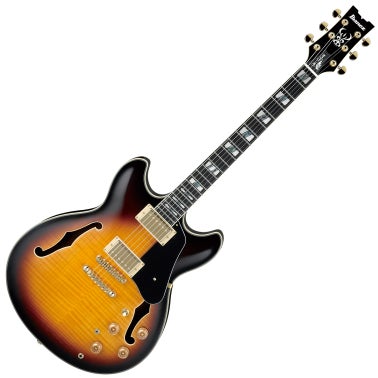 Ibanez JSM10 VYS Premium John Schofield Signature 6 String Electric Guitar Semi Hollow Ebony HH Vintage Yellow Sunburst