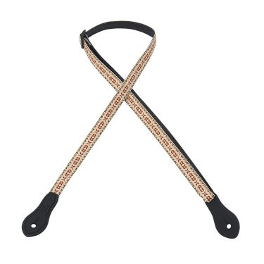 Levy's MJ19UKE-001 Mandolin Ukulele Strap Folk Instruments Series Jacuard Weave Leather Ends 1.5-inch Wide Red White