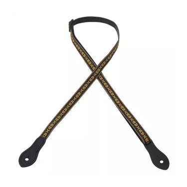 Levy's MJ19UKE-002 Mandolin Ukulele Strap Folk Instruments Series Jacuard Weave Leather Ends 1.5-inch Wide Black Yellow Gold