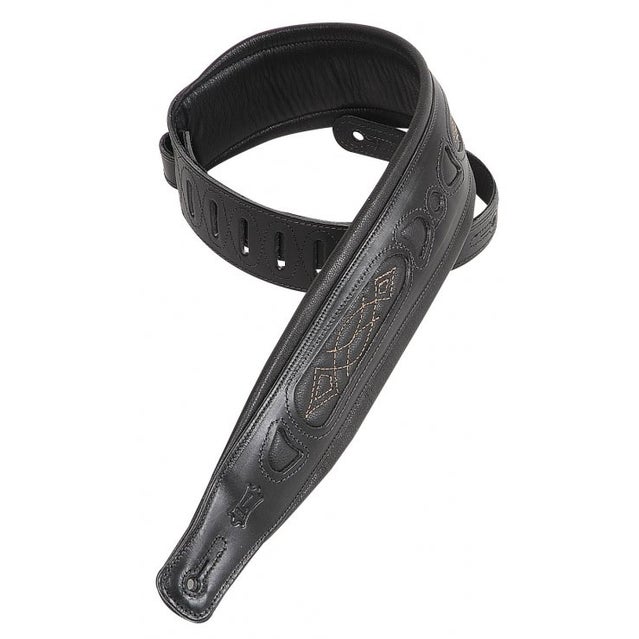 Levy's PM31-BLK Bass Guitar Strap Heirloom Series Vegetable-Tanned Garment Leather Padded Ladder Style Adjustable 3-inch Black