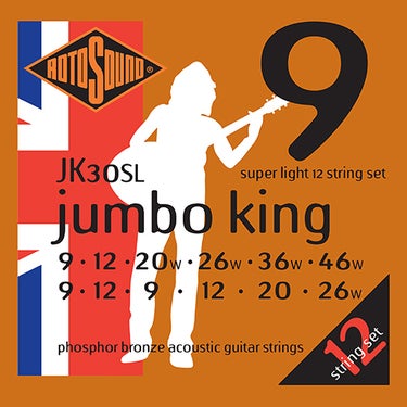 Rotosound JK30SL Phosphor Bronze Extra Light Gauge 12 String Acoustic Guitar Strings - 9-46