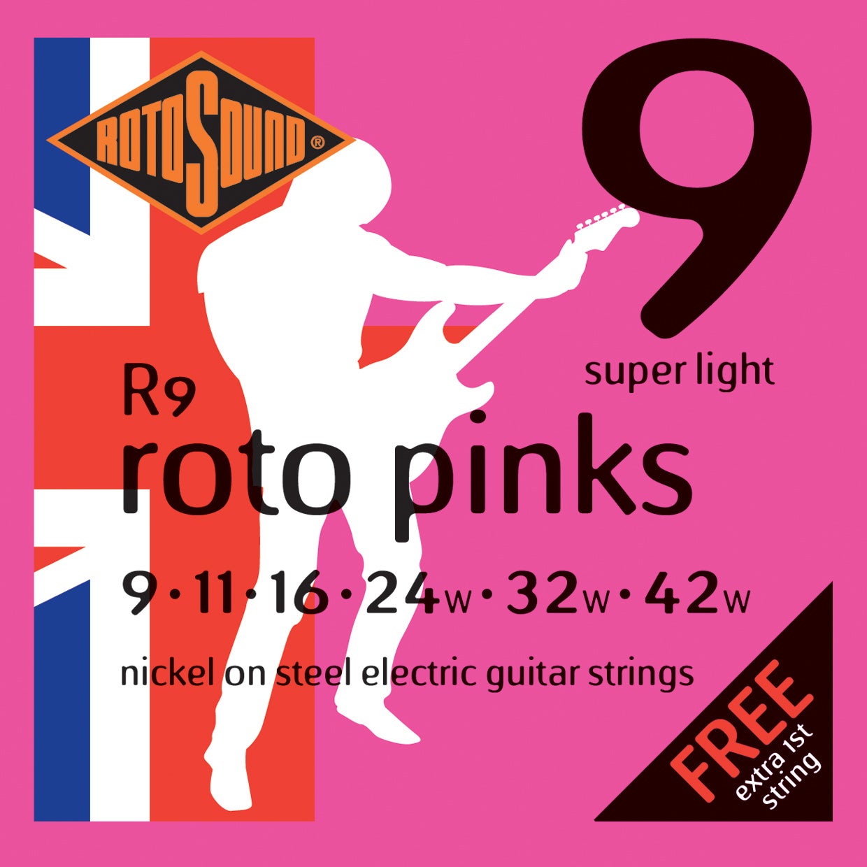 Rotosound R9 Roto Pinks Electric Guitar Strings 9 42 Super Light