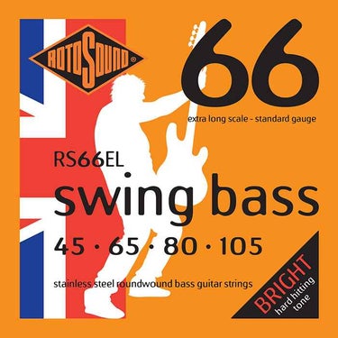 Rotosound RS66EL Swing Bass 66 Stainless Steel Roundwound 4-string Bass Guitar Strings - .045-.105 Standard Extra Long Scale