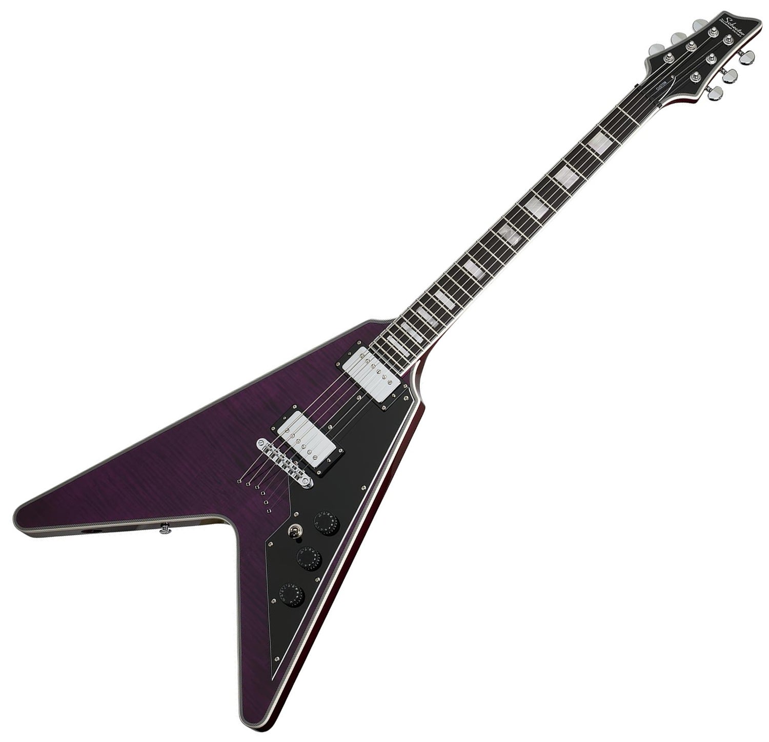 Schecter V1 Custom 6 String Electric Guitar Ebony Hh Trans Purple