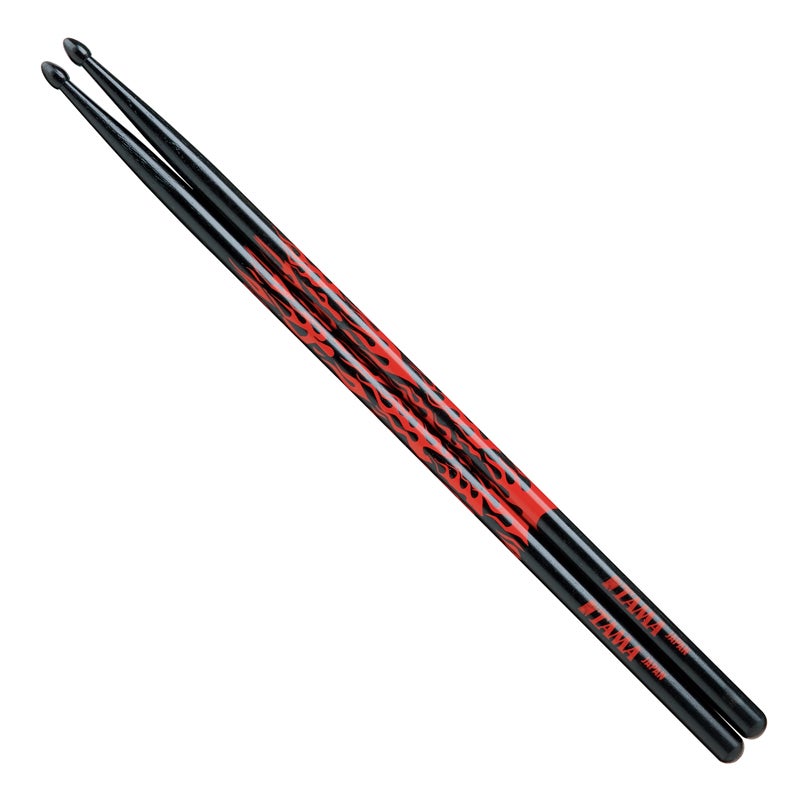 Tama 5AOAKFBR 5A Japanese Oak Red Black Flamed Drum Stick Pair Music Works