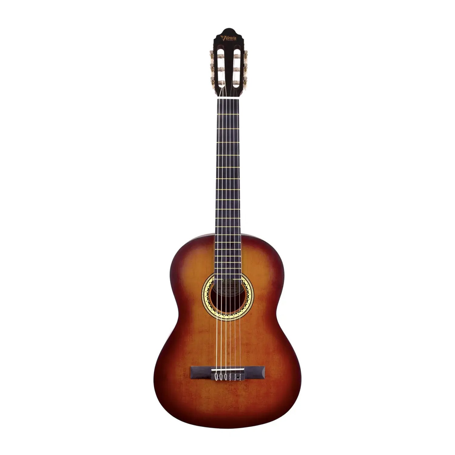 Valencia VC204H CSB 4/4 Full Size Hybrid Classical Guitar, Thin-Neck Nylon String Sunburst Satin Finish