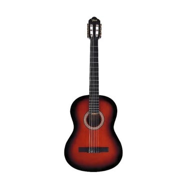 Valencia VC264H CSB 4/4 Full Size Hybrid Classical Guitar, Thin-Neck Nylon String Sunburst High-Gloss Finish