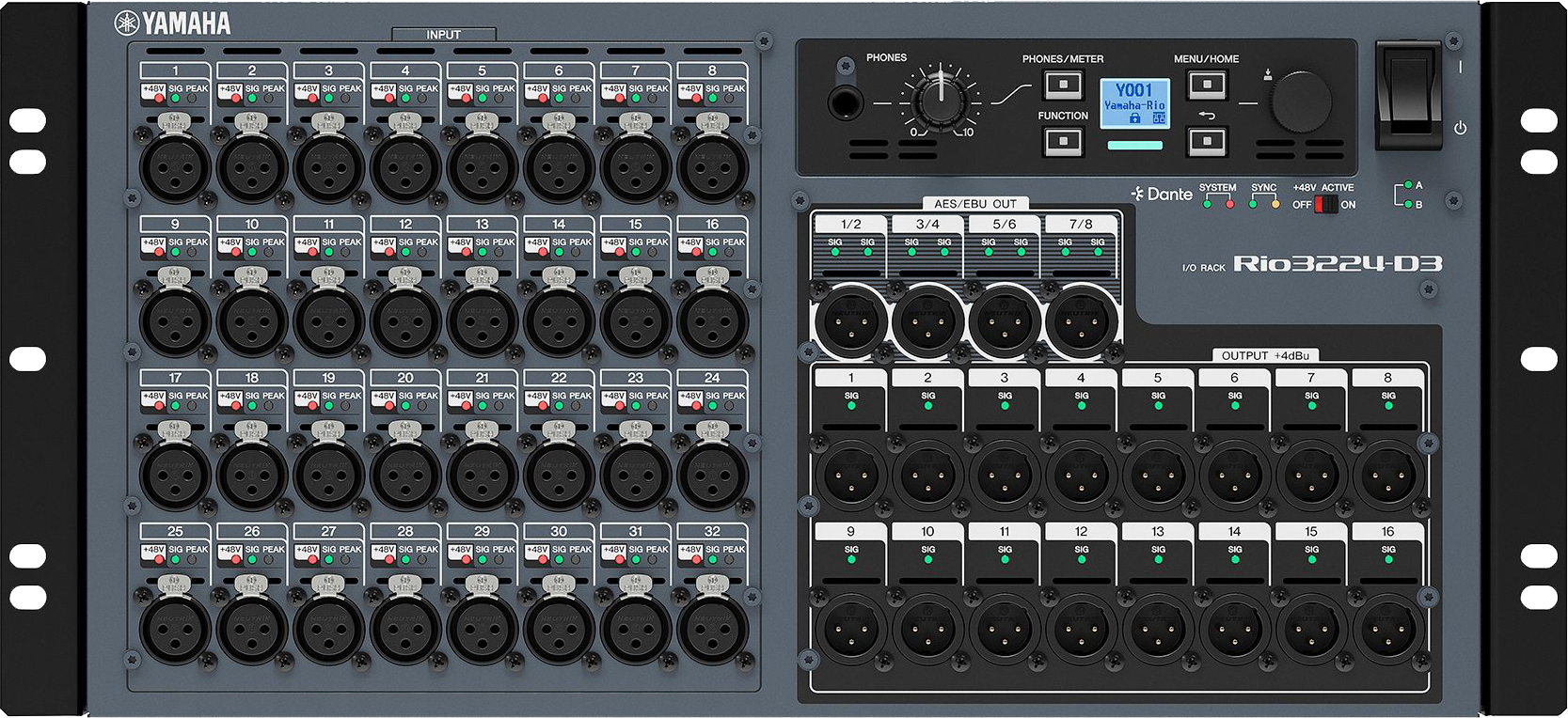Yamaha Rio3224-D3 32-input/24-output Dante Stage Box | Music Works